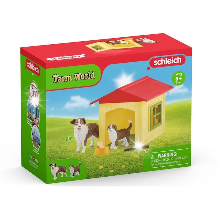 Комплект фигурки Schleich, къщичка за кучета, 17x13x7.8см, с куче и аксесоари