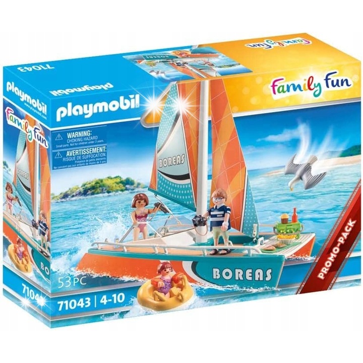 Catamaran PLAYMOBIL Family Fun, 53 piese, 3 figurine, multicolor, pentru copii de la 4 ani