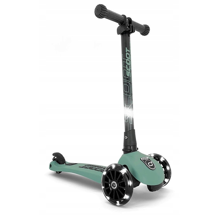 Scoot & Ride Highwaykick 3 LED, sötétzöld, 62-82 cm, 3-7 éves gyermekeknek, LED kerekekkel