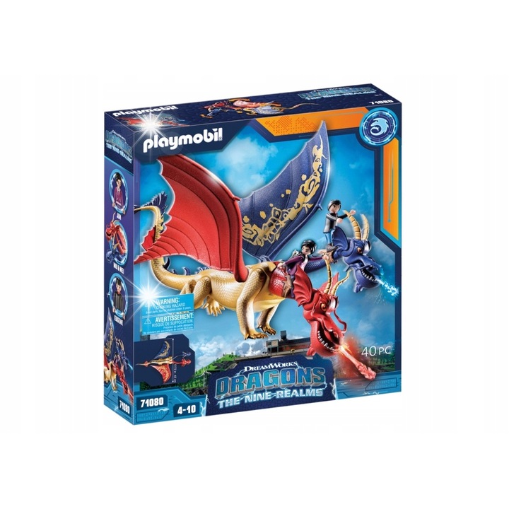 Set figurine Playmobil Dragons Nine Realms: Wu si Wei, figurine Jun si Eugene, 40 elemente, 51x45x10cm