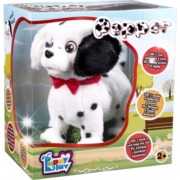 Jucarie interactiva, Puppy Luv, catel dalmatian Pepper, misca capul, latra, multicolor, 30x25cm