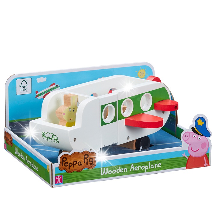 Avion din lemn cu figurina Rebecca, TM Toys, 25cm, pentru copii de la 2 ani