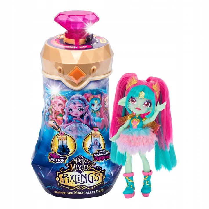 Papusa Magic Mixies Pixlings Amber, set cu eliksiry, 16,5cm, multicolor