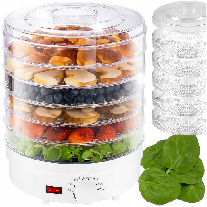 Deshidrator de alimente TODOMI, 5 tavi, 500W, alb, 27x4cm