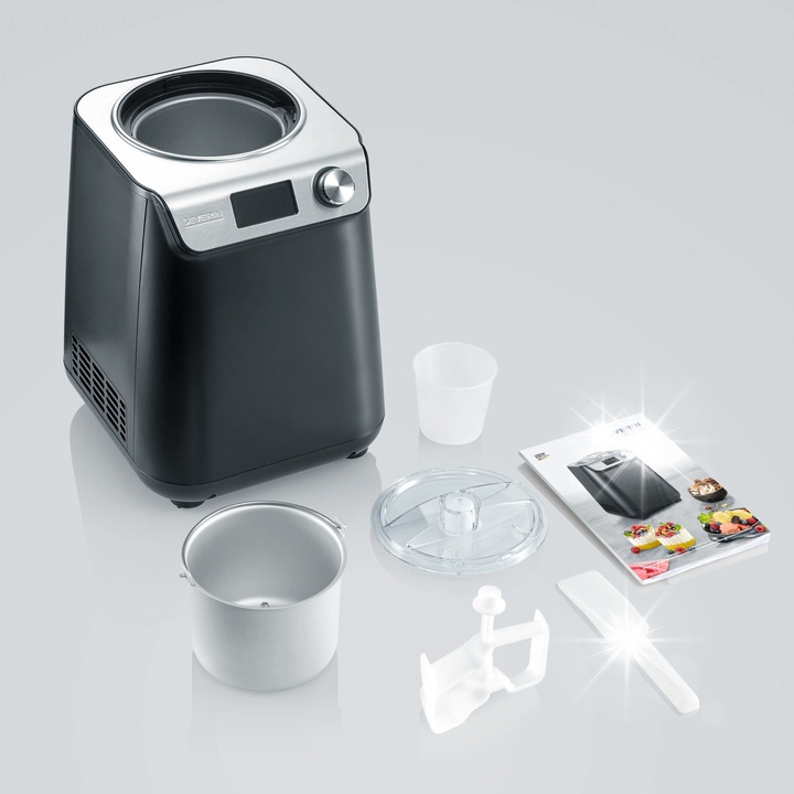 Severin EZ 7407 Set compact de aparat pentru inghetata si iaurt cu compressor, 1.2L, negru, inox