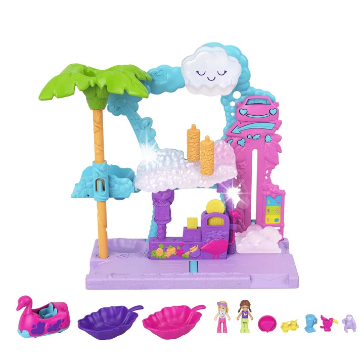 Polly Pocket Fagylaltos Kocsi Készlet 2 Babával, 18 Kiegészítővel, Többszínű, 10cm