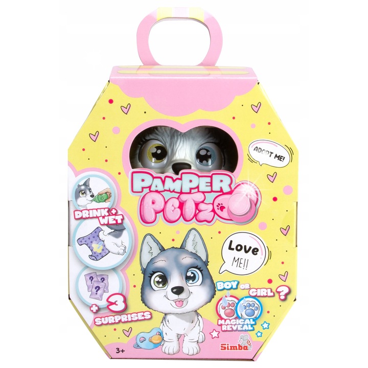 Играчка Simba Pamper Petz Хъски, бяло-сиво, 3+ години, пластмасов материал