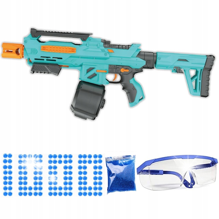 Carabina automata CS-002, 30m, 1000 bile, albastru, set complet, SKD Blaster