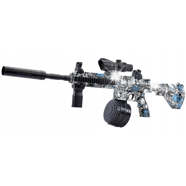 Автоматична карабина с оптика и заглушител, 2 пълнителя, Складирани, графити, 80x25 см, пълен комплект