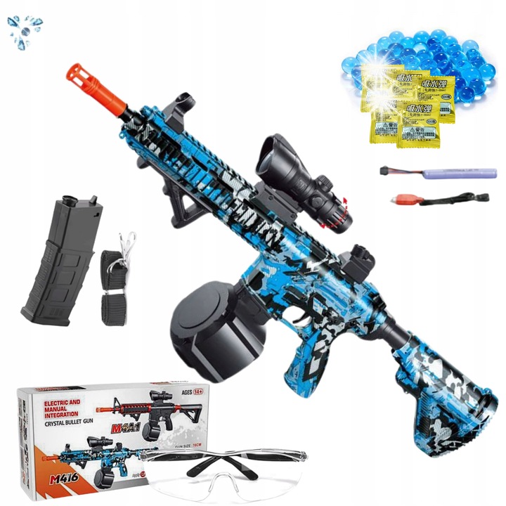 Carabina automata pentru copii, Skleplolki, set complet, culori rosu si albastru, 74x23cm