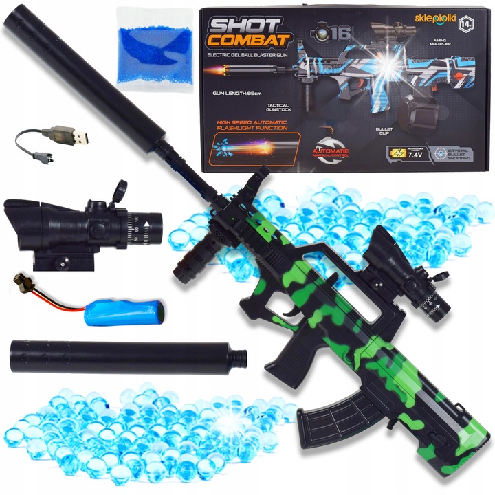 Carabina automata, Skleplolki, 2 moduri, negru-verde, 80cm, set complet