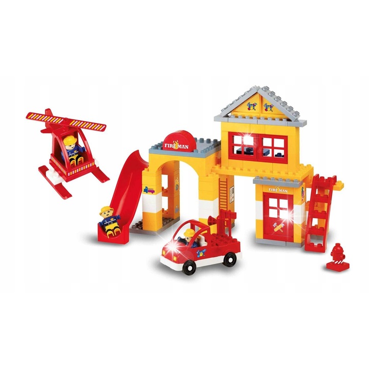 Set de constructie, Unico, 96 elemente, pompieri, pentru copii 2-5 ani