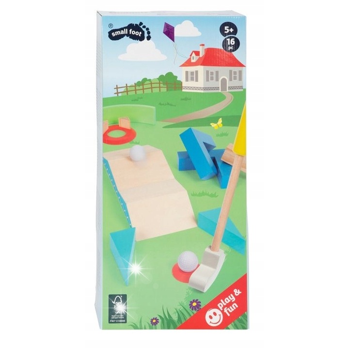 Mini golf szett, Small Foot, 3 ütő, 3 labda, többszínű, 5+ éves gyermekeknek