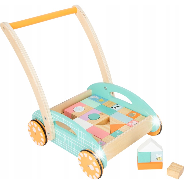 Trotineta cu blocuri, Small Foot, 34 piese, 36cm, lemn, pentru copii 12m+