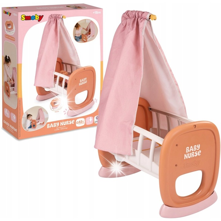 Smoby Baby Nurse babaház, baldachinnal, rózsaszín, 42 cm, babák nélkül