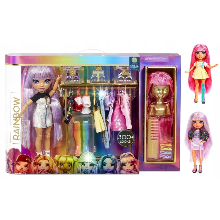 Set Papusi Rainbow High, Avery Styles, 2 peruci, 12 articole vestimentare, multicolor