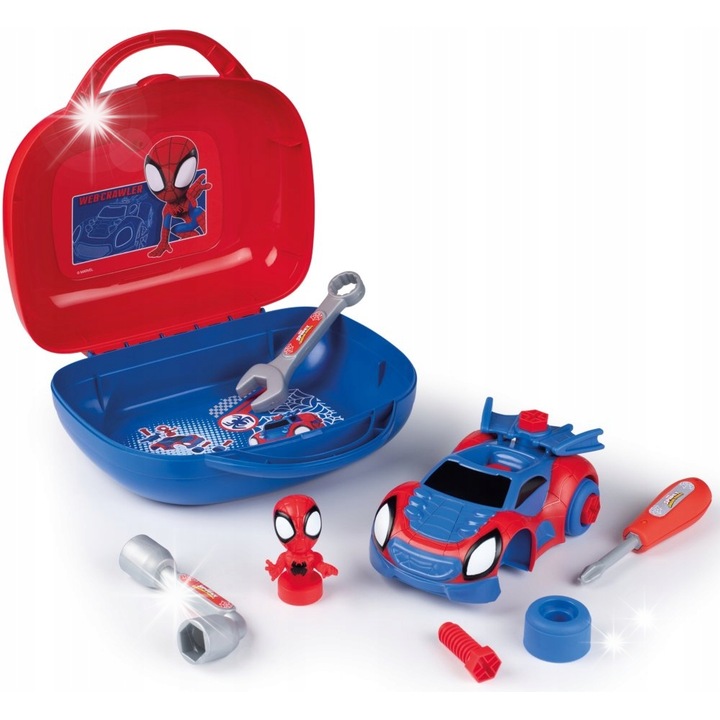 Waliza készlet Spidey szerszámokkal, Smoby, 25x10,5x23cm, 17 tartozék, kék-piros
