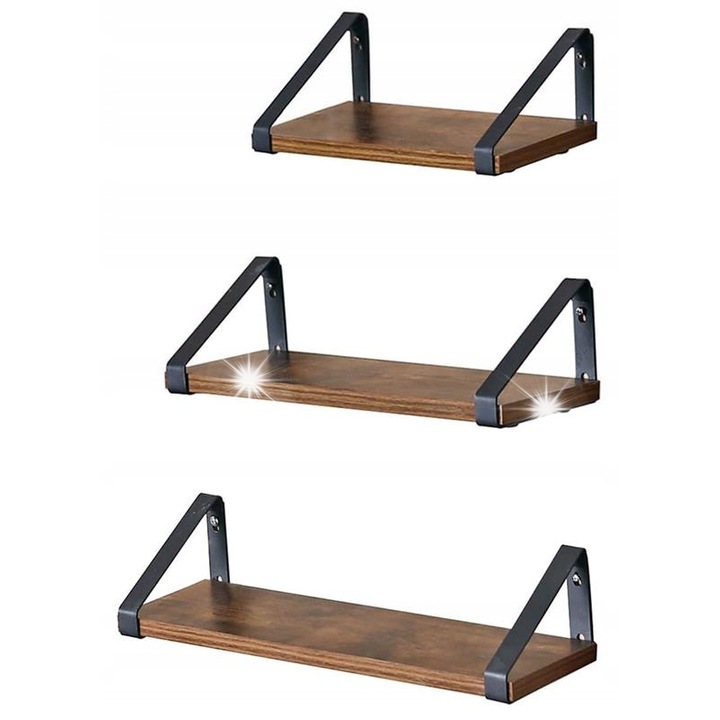 Set 3 rafturi industriale, Vasagle, bronz mat, 40x12x11cm, 35x12x11cm, 30x12x11cm