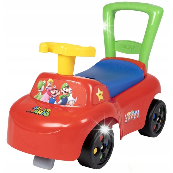 Masinuta Smoby Super Mario, compartiment jucarii, spatar, rosu, 54x27x40cm