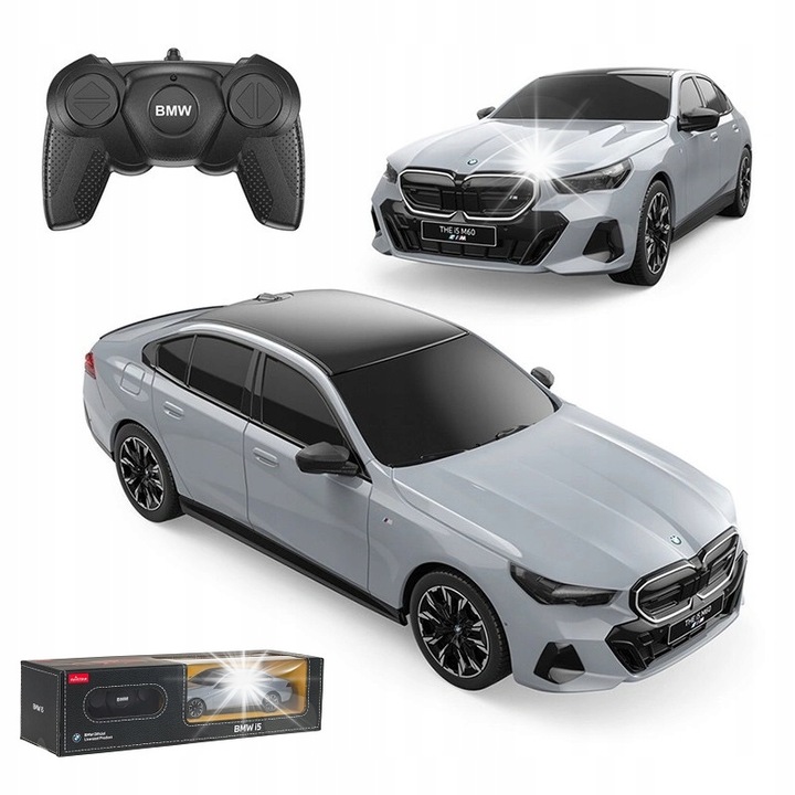 Masinarc zdalnie sterata BMW i5 M60, 1:24, gri, 20,4x8,7x6,2cm, set cu telecomanda