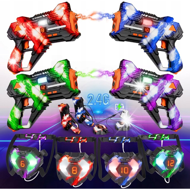Pistol laser Paintball Laser Tag, VATOS, set cu veste, multicolor