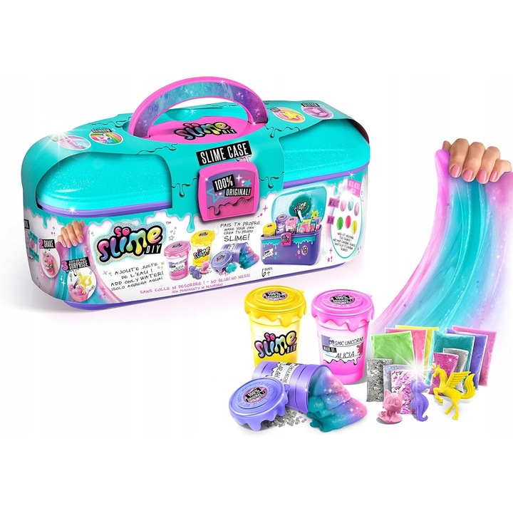 Set So Slime DIY pentru realizarea slime-ului, culori violet si albastru, dimensiuni 35x18x15cm, pentru copii 6+