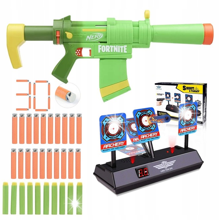 Пистолет Nerf Fortnite SMG-ZESTY Elite, комплект 4в1, електронна мишена, 20 стрелички