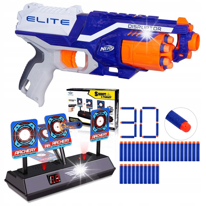 Пистолет Nerf N-Strike Elite Disruptor, комплект с мишена и 30 стрелички, 27м, капацитет 6 стрелички