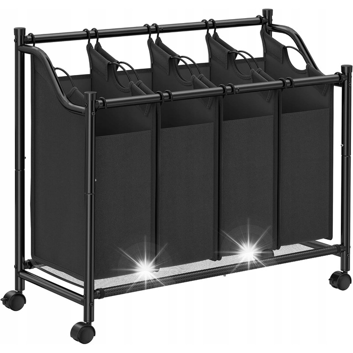 Cos de rufe Songmics, 140l, 4 compartimente, mobil, negru