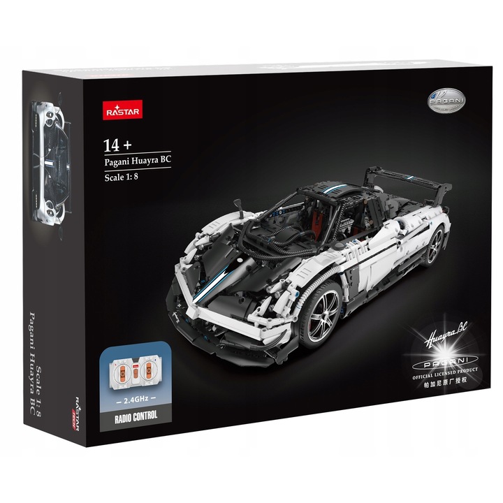 Set de constructie Rastar Pagani Huayra, 2899 elemente, 60.9x26.4x15cm, cu usi deschise, control de la distanta