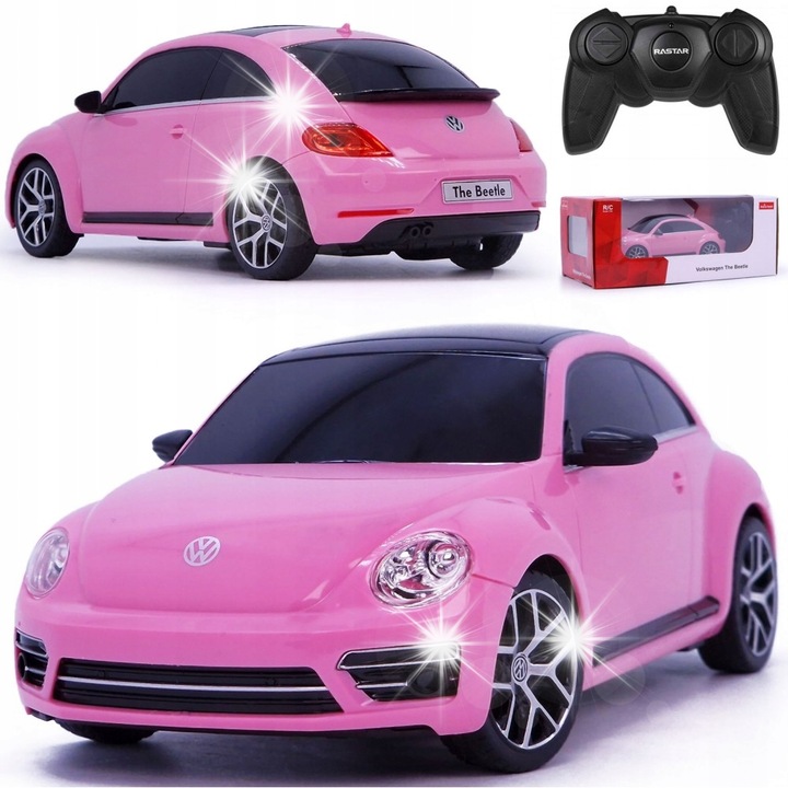Rastar Volkswagen Beetle 1:24 kisautó, rózsaszín, 178x84x62mm, távirányítós szett