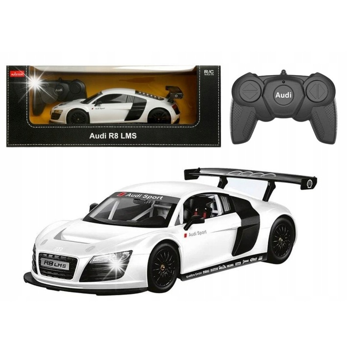 Sportautó RC Rastar Audi R8, fehér, 1:18, távirányítóval, méretei 18x5x8cm