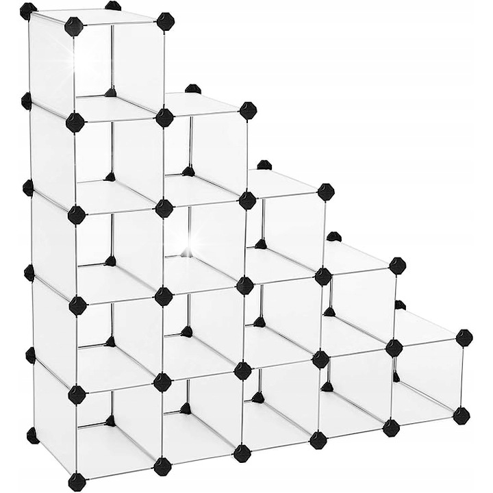 Moduláris cipőtartó állvány, 15 rekeszes, fehér, 113x36x113cm