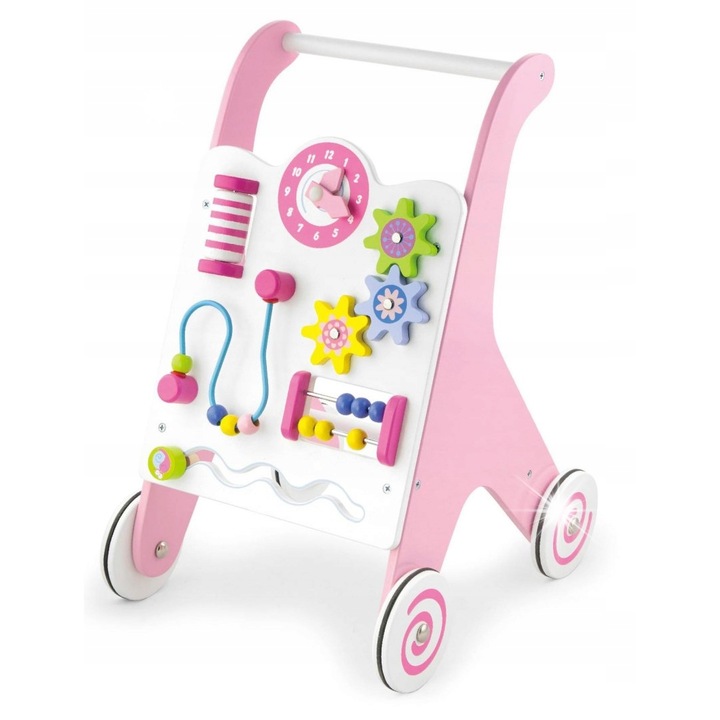 Interaktív fa bébitaxi, Viga, rózsaszín, 30x34,5x48,5cm, 18 hónapos+ gyerekeknek