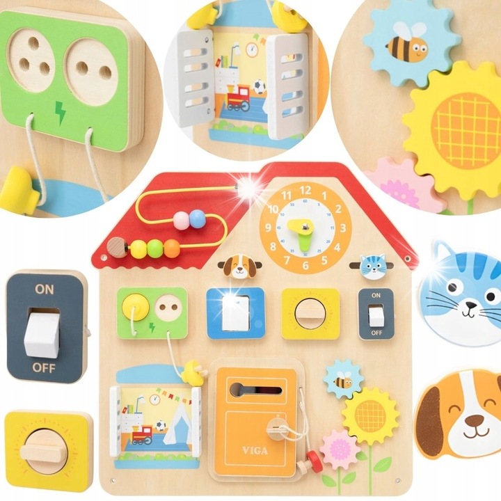 Tablita interactiva din lemn, Viga, multicolor