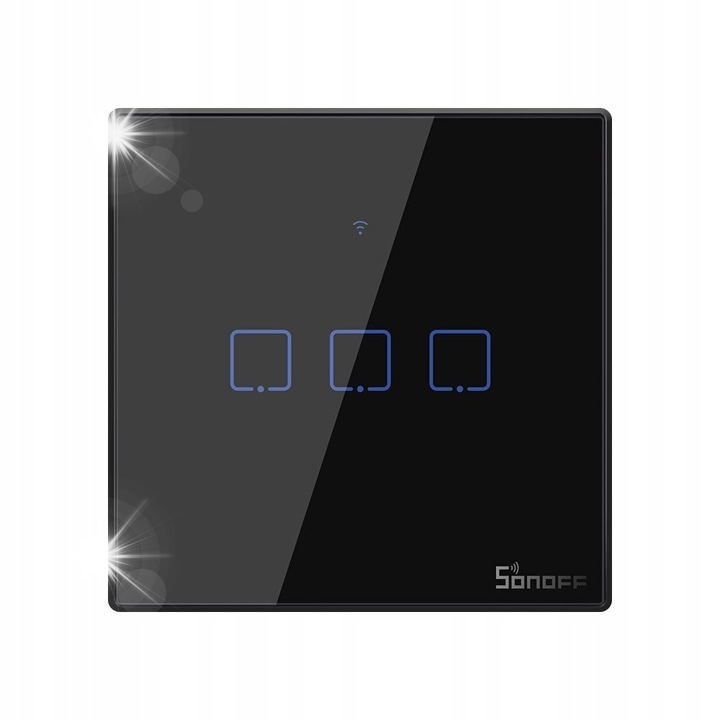Sonoff T3 3C, intrerupator de lumina WiFi si RF, 3 canale, negru, 86x86x8mm