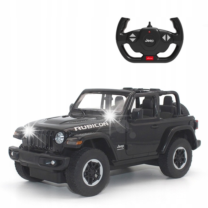 Masinuta Rastar Jeep Wrangler JL R/C 1:14, fekete, 31x14x12,5cm, pilótával és akkumulátorral együtt