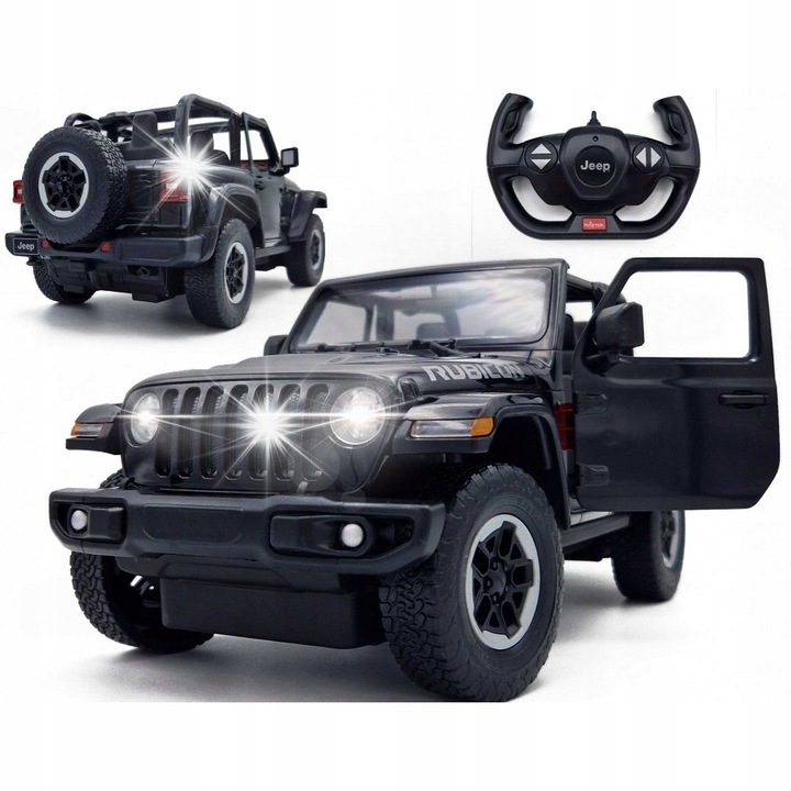 Masinuta Rastar Jeep Wrangler Rubicon, 1:14, LED-uri, usi deschise, 302x140x134mm