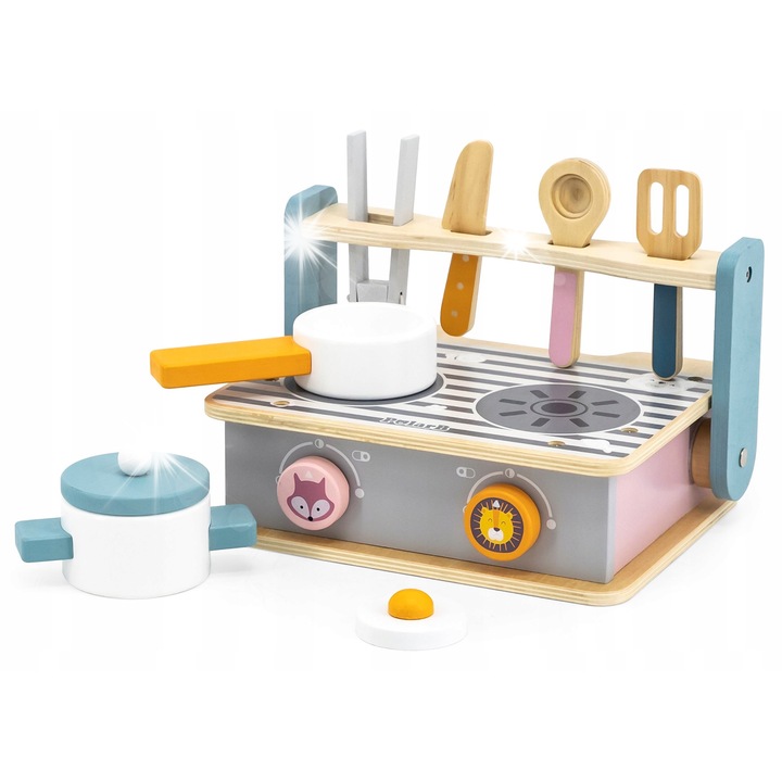 Aragaz de jucarie, din lemn, Viga, multicolor, 24,5x25x6,8cm