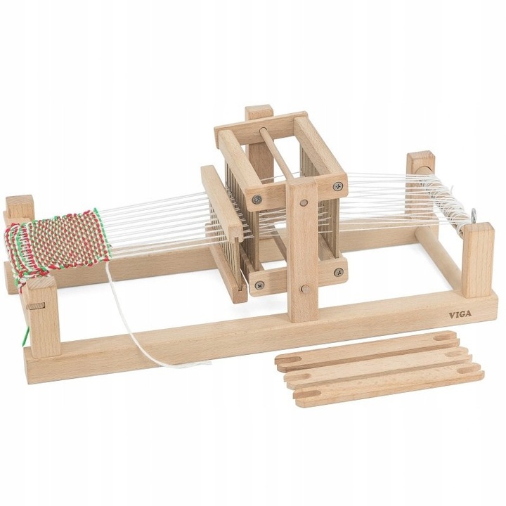 Razboi de tesut din lemn, Viga, 3 fire colorate, pentru copii