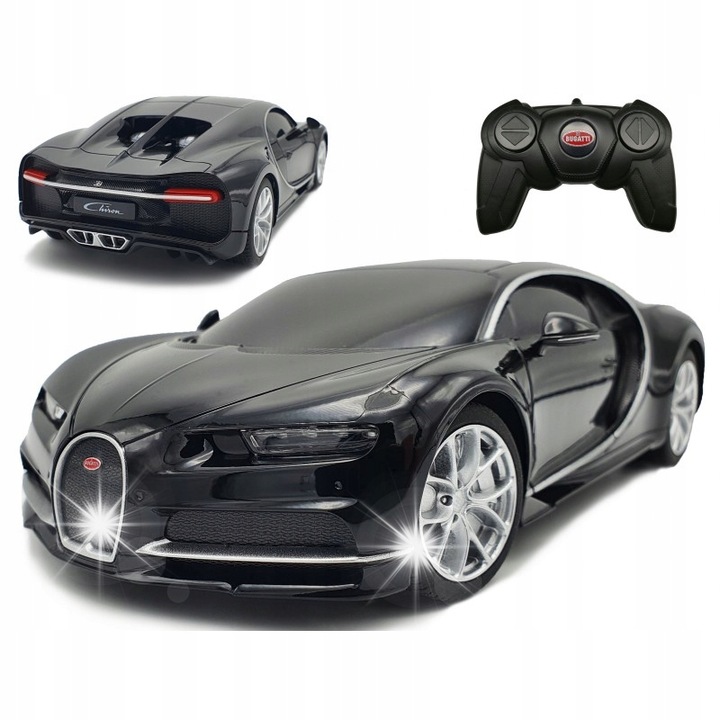 Masinuta RC Bugatti Chiron Rastar 1:24, 190x92x52mm, culoare neagra, set complet cu telecomanda