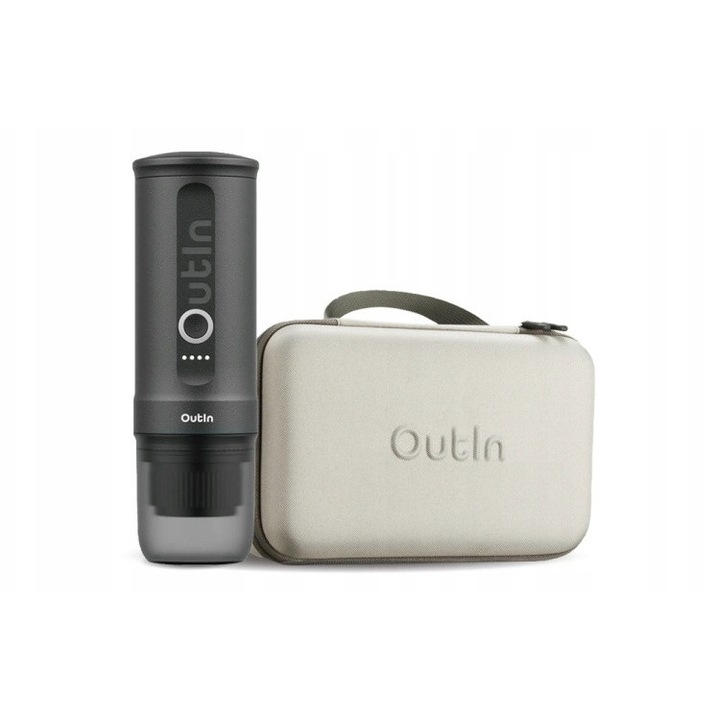 Espressor portabil de cafea Outin Nano 7500mAh, gri, cu etui de protectie