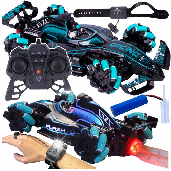 Masina RC Stator, model Drift Car, 4x4, control gestual si cu telecomanda, efecte de fum, 34x15,5x9,5cm, multicolor