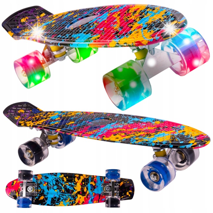 Deskorolca Fiszka Stator, roti LED RGB, truck din aluminiu, 56x15cm, pentru utilizatori pana la 100kg