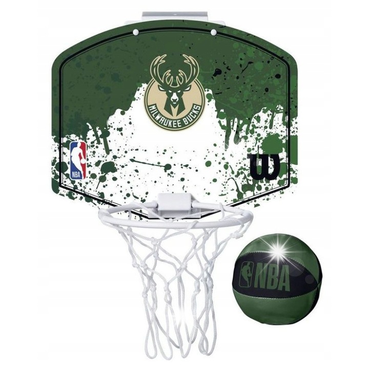 Mini kosárlabda palánk, Wilson Milwaukee Bucks, puha labdával, 28,5x24cm, zöld