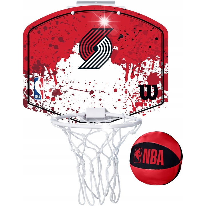 Kosárlabda palánk, Wilson Portland Trail Blazers, szett puha labdával, 28,5x24cm, 16,5cm átmérő, többszínű