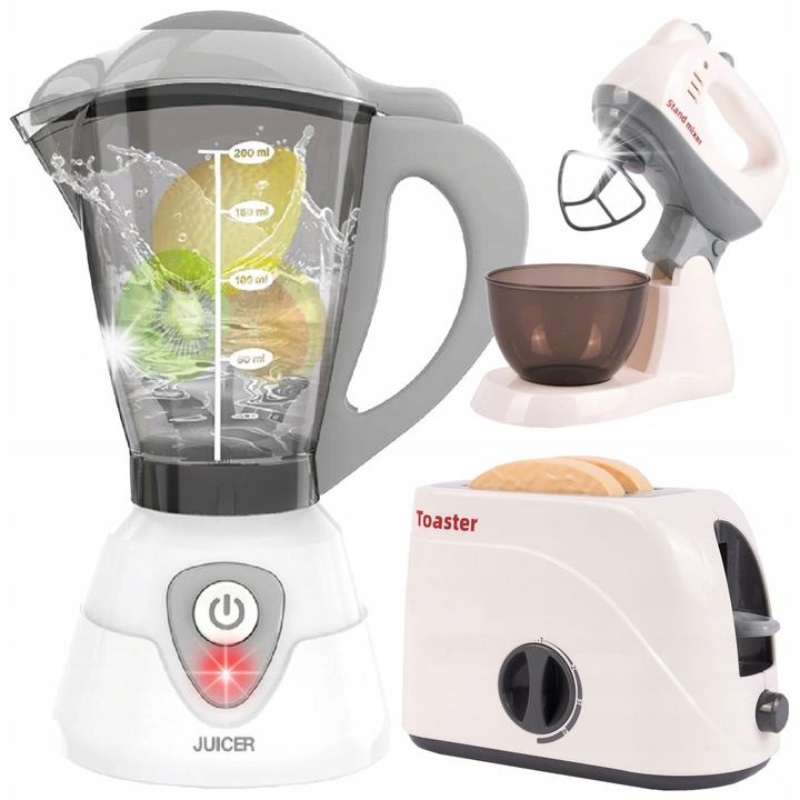 Set de jucarii de bucatarie pentru copii, Stator, mixer, blender, toster cu functie de prajire, multicolor