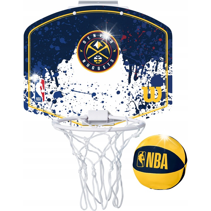 Wilson Denver Nuggets mini kosárlabda palánk, szett puha labdával, 28,5x24cm, 16,5cm átmérőjű, többszínű