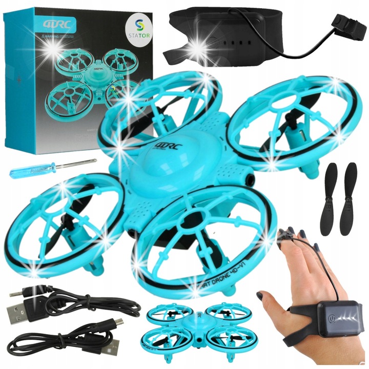 Drona mini gravitationala Stator, controlat prin miscari ale mainii, LED, 12,5x12,5cm