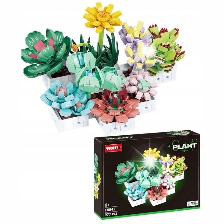 Комплект за изграждане WOMA, 8 мини сукулента, 977 елемента, декоративен, без поддръжка